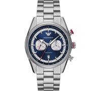 Chronograph EMPORIO ARMANI, silber (silberfarben, blau), Armbanduhren, Damen, Chronograph, Quarzuhr, Armbanduhr, Herrenuhr, Edelstahlarmband, analog, Tag (82503765-0) silberfarben, blau