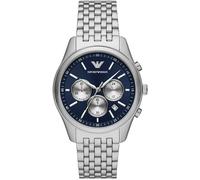 Chronograph EMPORIO ARMANI, silber (silberfarben, dunkelblau), Armbanduhren, Damen, Chronograph, Quarzuhr, Armbanduhr, Herrenuhr, Stoppfunktion, Edelstahlarmband,Datum (24261900-0) silberfarben, dunke