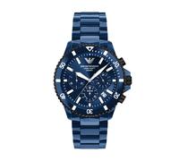 Chronograph EMPORIO ARMANI "WORLD EXPLORER", blau (blau, blau, blau), Armbanduhren, Herren, Chronograph, Armbanduhr, Solar, Keramik, analog, Tag, Stoppfunktion (55019403-0) blau, blau, blau
