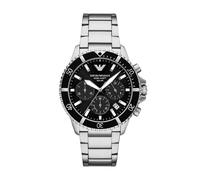 Chronograph EMPORIO ARMANI "WORLD EXPLORER", edelstahlfarben, schwarz, Armbanduhren, Herren, Chronograph, Armbanduhr, Solar, Herrenuhr, Edelstahlarmband, analog, Tag (51452164-0) edelstahlfarben, schw