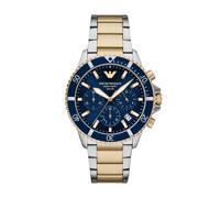 Chronograph EMPORIO ARMANI "WORLD EXPLORER", gelbgoldfarben, edelstahlfarben, blau, Armbanduhren, Damen, Chronograph, Armbanduhr, Solar, Herrenuhr, Edelstahlarmband, analog, Tag (21629714-0) gelbgoldf