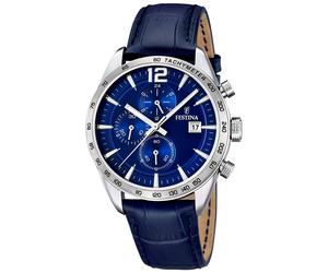 Chronograph FESTINA, blau, Armbanduhren, Herren, Chronograph, Armbanduhr, Quarzuhr, Herrenuhr, Lederarmband, Stoppfunktion (681347-0) blau