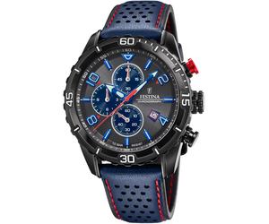 Chronograph FESTINA, blau (dunkelblau, anthrazit), Armbanduhren, Herren, Chronograph, Armbanduhr, Quarzuhr, Herrenuhr, Stoppfunktion, Lederarmband (47709337-0) dunkelblau, anthrazit