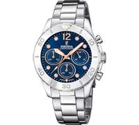 Chronograph FESTINA "Boyfriend Collection", silber (silberfarben, dunkelblau), Armbanduhren, Damen, Chronograph, Armbanduhr, Quarzuhr, Damenuhr, Stoppfunktion, Edelstahlarmband (85404632-0) silberfarb