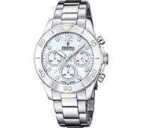 Chronograph FESTINA "Boyfriend Collection", silber (silberfarben, perlmuttfarben), Armbanduhren, Damen, Chronograph, Armbanduhr, Quarzuhr, Damenuhr, Stoppfunktion, Edelstahlarmband (94235424-0)