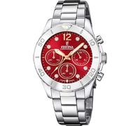 Chronograph FESTINA "Boyfriend Collection", silber (silberfarben, rot), Armbanduhren, Damen, Chronograph, Armbanduhr, Quarzuhr, Damenuhr, Stoppfunktion, Edelstahlarmband (12185549-0)