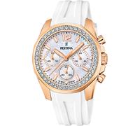 Chronograph FESTINA "Boyfriend Collection", weiß (weiß, roségoldfarben), Armbanduhren, Damen, Chronograph, Armbanduhr, Quarzuhr, Damenuhr, Stoppfunktion, bis 10 bar wasserdicht (98580841-0)