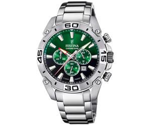 Chronograph FESTINA "Chrono Bike 2021", silber (silberfarben, grün, schwarz), Armbanduhren, Herren, Chronograph, Armbanduhr, Quarzuhr, Herrenuhr, Stoppfunktion, Edelstahlarmband (67918220-0) silberfar