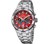 Chronograph FESTINA "Chrono Bike 2024", silber (silberfarben, rot), Armbanduhren, Herren, Chronograph, Armbanduhr, Quarzuhr, Herrenuhr, Stoppfunktion, Edelstahlarmband (59155539-0) silberfarben, rot
