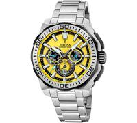 Chronograph FESTINA "Chrono Bike 2025", silber (silberfarben, gelb), Armbanduhren, Herren, Chronograph, Quarzuhr, Armbanduhr, Herrenuhr, Edelstahlarmband, analog, Tag (54861863-0)