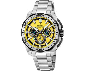 Chronograph FESTINA "Chrono Bike 2025", silber (silberfarben, gelb), Armbanduhren, Herren, Chronograph, Quarzuhr, Armbanduhr, Herrenuhr, Edelstahlarmband, analog, Tag (54861863-0) silberfarben, gelb