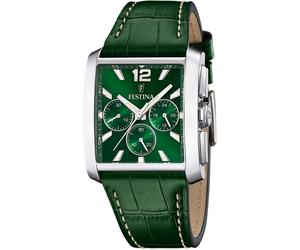 Chronograph FESTINA, grün (dunkelgrün), Armbanduhren, Herren, Chronograph, Armbanduhr, Quarzuhr, Herrenuhr, Stoppfunktion, Lederarmband (56867243-0)