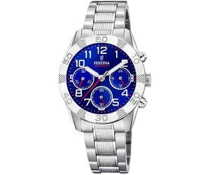 Chronograph FESTINA "Junior Collection", silber (silberfarben, blau), Armbanduhren, Kinder, Chronograph, Armbanduhr, Quarzuhr, Kinderuhr, Stoppfunktion, ideal als Geschenk (63594337-0) silberfarben, b