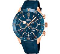 Chronograph FESTINA "Keramik Kollektion", rosa (blau, roségoldfarben), Armbanduhren, Kinder, Chronograph, Armbanduhr, Quarz, Herren, Keramiklünette, Saphirglas, Stoppfunktion (35029145-0) blau, roségo