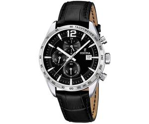 Chronograph FESTINA, schwarz, Armbanduhren, Herren, Chronograph, Armbanduhr, Quarzuhr, Herrenuhr, Lederarmband, Stoppfunktion (257100-0) schwarz