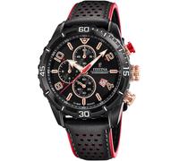 Chronograph FESTINA, schwarz (schwarz, rot), Armbanduhren, Herren, Chronograph, Armbanduhr, Quarzuhr, Herrenuhr, Stoppfunktion, Lederarmband (21536921-0) schwarz, rot