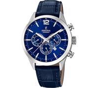 Chronograph FESTINA "Timeless Chronograph", blau (dunkelblau, blau, silberfarben), Armbanduhren, Kinder, Chronograph, Armbanduhr, Quarzuhr, Herrenuhr, Stoppfunktion, Lederarmband (66694367-0) dunkelbl