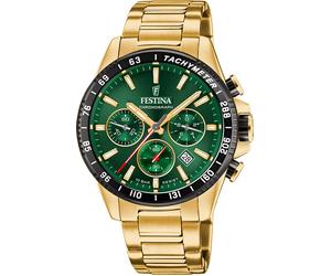 Chronograph FESTINA "Timeless Chronograph", gold (goldfarben, grün), Armbanduhren, Herren, Chronograph, Armbanduhr, Quarzuhr, Herrenuhr, Stoppfunktion, Edelstahlarmband (14554333-0) goldfarben, grün