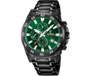Chronograph FESTINA "Timeless Chronograph", schwarz, grün, Armbanduhren, Herren, Chronograph, Quarzuhr, Armbanduhr, Herrenuhr, Edelstahlarmband, analog, Tag (63951532-0)