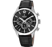Chronograph FESTINA "Timeless Chronograph", schwarz (schwarz, schwarz), Armbanduhren, Herren, Chronograph, Armbanduhr, Quarzuhr, Herrenuhr, Stoppfunktion, Lederarmband (26477067-0) schwarz, schwarz