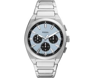 Chronograph FOSSIL "Everett", blau (edelstahlfarben, hellblau), Armbanduhren, Herren, Chronograph, Quarzuhr, Armbanduhr, Herrenuhr, Edelstahlarmband, analog (30152804-0) edelstahlfarben, hellblau