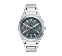 Chronograph FOSSIL "Everett", silber (edelstahlfarben, türkis), Armbanduhren, Herren, Chronograph, Quarzuhr, Armbanduhr, Herrenuhr, Edelstahlarmband, analog (65345143-0) edelstahlfarben, türkis