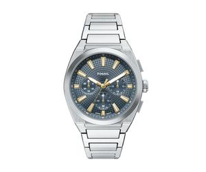 Chronograph FOSSIL "Everett", silber (edelstahlfarben, türkis), Armbanduhren, Herren, Chronograph, Quarzuhr, Armbanduhr, Herrenuhr, Edelstahlarmband, analog (65345143-0) edelstahlfarben, türkis