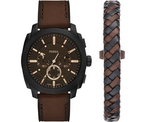 Chronograph FOSSIL "Machine", braun, Armbanduhren, Damen, Chronograph, Quarzuhr, Armbanduhr, Herrenuhr, Lederarmband, Ideal auch als Geschenk (62557329-0) braun