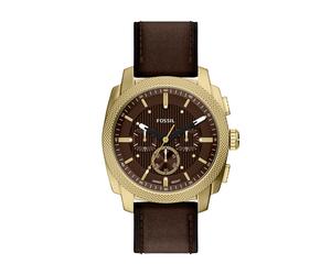 Chronograph FOSSIL "Machine", braun (braun, gelbgoldfarben), Armbanduhren, Herren, Chronograph, Quarzuhr, Armbanduhr, Lederarmband, analog, Tag, Stoppfunktion (23696239-0) braun, gelbgoldfarben