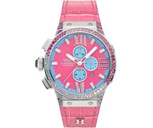 Chronograph HAEMMER GERMANY "EMINENT", pink (pink, silberfarben), Armbanduhren, Damen, Chronograph, Quarzuhr, Damenuhr, Datum, Stoppfunktion, Saphirglas, Lederarmband (33979402-0)