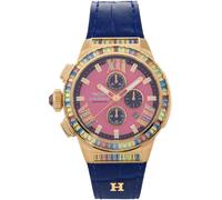 Chronograph HAEMMER GERMANY "GLORIOUS", blau (blau, rosa), Armbanduhren, Damen, Chronograph, Quarzuhr, Damenuhr, Datum, Stoppfunktion, Saphirglas, Lederarmband (33955342-0) blau, rosa