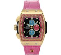 Chronograph HAEMMER GERMANY "TONNEAU", schwarz (pink, schwarz), Armbanduhren, Damen, Chronograph, Quarzuhr, Armbanduhr,Damenuhr,Lederarmband,digital,Datum,Stoppfunktion (75442462-0) pink, schwarz
