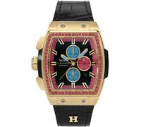 Chronograph HAEMMER GERMANY "TONNEAU", schwarz (schwarz,schwarz), Armbanduhren, Damen, Chronograph, Quarzuhr, Armbanduhr, Damenuhr, Lederarmband, verschraubte Krone, Tag (60099528-0)