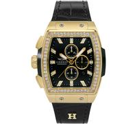 Chronograph HAEMMER GERMANY "TONNEAU", schwarz (schwarz, schwarz), Armbanduhren, Damen, Chronograph, Quarzuhr, Armbanduhr, Damenuhr, Lederarmband, verschraubte Krone, Tag (18742203-0) schwarz, schwarz