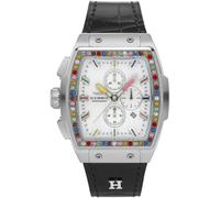 Chronograph HAEMMER GERMANY "TONNEAU", schwarz-weiß (schwarz, weiß), Armbanduhren, Damen, Chronograph, Quarzuhr, Armbanduhr,Damenuhr,Lederarmband,digital,Datum,Stoppfunktion (92070768-0)