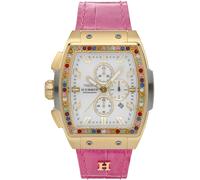 Chronograph HAEMMER GERMANY "TONNEAU", weiß (pink, weiß), Armbanduhren, Damen, Chronograph, Quarzuhr, Armbanduhr,Damenuhr,Lederarmband,digital,Datum,Stoppfunktion (35161712-0)
