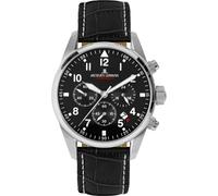 Chronograph JACQUES LEMANS "Barcelona", schwarz (schwarz, silberfarben), Armbanduhren, Herren, Chronograph, Quarzuhr, Armbanduhr, Herrenuhr, Datum, Stoppfunktion, Lederarmband (40090800-0) schwarz, si