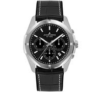 Chronograph JACQUES LEMANS "Monte Carlo", schwarz (schwarz, schwarz), Armbanduhren, Herren, Chronograph, Quarzuhr, Armbanduhr, Herrenuhr, Datum, Lederarmband (14128429-0) schwarz, schwarz