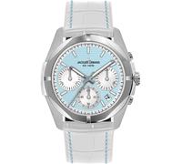 Chronograph JACQUES LEMANS "Monte Carlo", weiß (weiß, hellblau), Armbanduhren, Damen, Chronograph, Quarzuhr, Armbanduhr, Damenuhr, Datum, Stoppfunktion, Lederarmband (93043318-0) weiß, hellblau