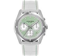 Chronograph JACQUES LEMANS "Monte Carlo", weiß (weiß, hellgrün), Armbanduhren, Damen, Chronograph, Quarzuhr, Armbanduhr, Damenuhr, Datum, Stoppfunktion, Lederarmband (24845723-0)