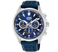 Chronograph LORUS "Sports Chronograph", blau, orange, Armbanduhren, Herren, Chronograph, Quarzuhr, Armbanduhr, Herrenuhr, Lederarmband, analog, Tag (76590226-0) blau, orange