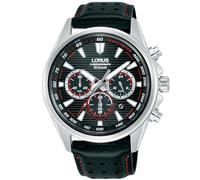 Chronograph LORUS "Sports Chronograph", schwarz, rot, Armbanduhren, Herren, Chronograph, Quarzuhr, Armbanduhr, Herrenuhr, Lederarmband, analog, Tag (41609251-0) schwarz, rot