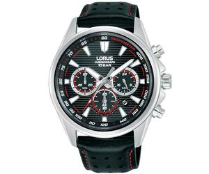 Chronograph LORUS "Sports Chronograph", schwarz, rot, Armbanduhren, Herren, Chronograph, Quarzuhr, Armbanduhr, Herrenuhr, Lederarmband, analog, Tag (41609251-0) schwarz, rot