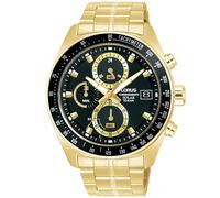 Chronograph LORUS "Sports Solar Chronograph", gold (goldfarben, schwarz), Armbanduhren, Herren, Chronograph, Armbanduhr, Solar, Herrenuhr, Edelstahlarmband, analog, Tag (16809937-0) goldfarben, schwar