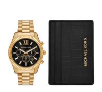 Chronograph MICHAEL KORS "LEXINGTON", gold (gelbgoldfarben, schwarz), Armbanduhren, Herren, Chronograph, Quarzuhr, Armbanduhr, Herrenuhr, Edelstahlarmband (14692710-0) gelbgoldfarben, schwarz