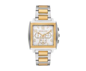 Chronograph MICHAEL KORS "RHYS", edelstahlfarben, gelbgoldfarben, Armbanduhren, Herren, Chronograph, Quarzuhr, Armbanduhr, Herrenuhr, Edelstahlarmband, analog, Tag (85597336-0) edelstahlfarben, gelbgo