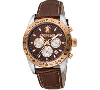 Chronograph ROBERTO CAVALLI "Uomo Chrono", braun (dunkelbraun, braun), Armbanduhren, Damen, Chronograph, Quarzuhr, Armbanduhr, Herrenuhr, Lederarmband, analog, Tag (97897816-0) dunkelbraun, braun
