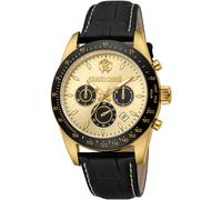 Chronograph ROBERTO CAVALLI "Uomo Chrono", schwarz (schwarz, champagnerfarben), Armbanduhren, Herren, Chronograph, Quarzuhr, Armbanduhr, Herrenuhr, Lederarmband, analog, Tag (42262445-0) schwarz, cham