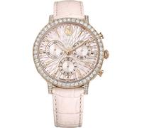 Swarovski Matrix Tennis Chrono Uhr, Schweizer Produktion, Lederarmband, Rosa, Roségoldfarbenes Finish