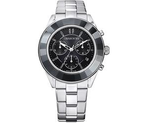 Chronograph SWAROVSKI "OCTEA LUX SPORT 39 mm", silberfarben, Armbanduhren, Damen, Chronograph, Quarz,Armbanduhr,Damenuhr,Swiss Made,Swarovski-Kristalle,Stoppfunktion (32272723-0) silberfarben